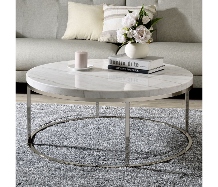 Zaidee - Coffee Table With Marble - Nickel, 36"