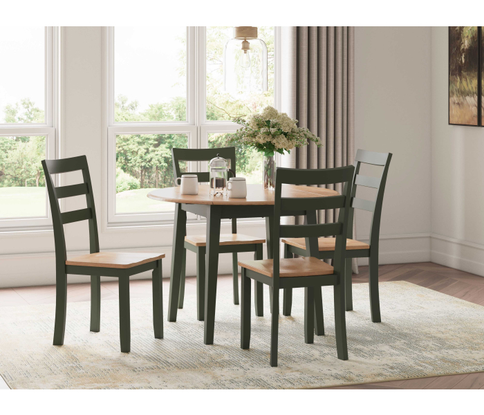 Gesthaven - Natural / Green - 5 Pc. - Round Dining Room Drop Leaf Table, 4 Side Chairs