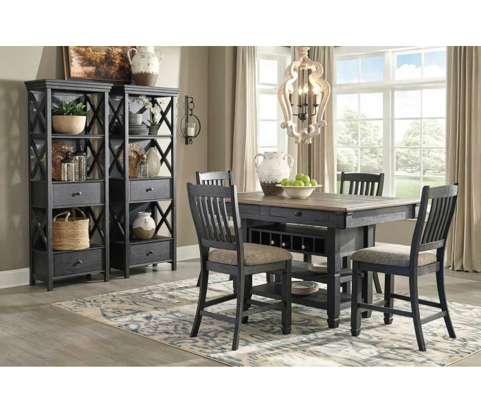 Tyler Creek - Dark Gray - 7 Pc. - Counter Table, 4 Barstools, 2 Cabinets