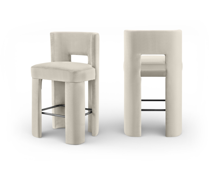 Zuno - Velvet Performance Fabric Upholstered Bar Stool (Set of 2) - Cream - White