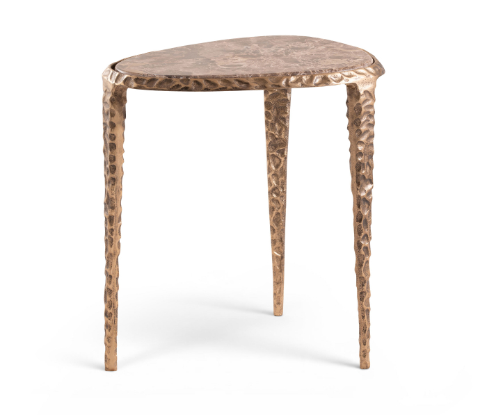 Gild - Genuine Marble Top And Aluminum Base End / Side Table - Brown - Light Brown, 17.5"