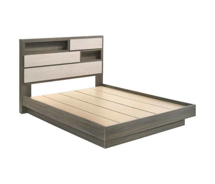 Fenwick - Queen Bed Bookcase Headboard - Gray Oak