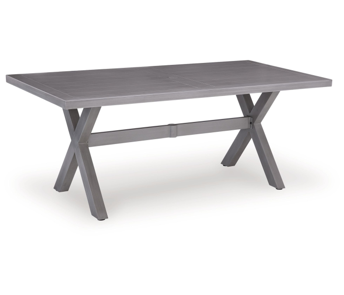 Half Moon Beach Rectangular Dining Table With Umbrella Option Gray, 71"