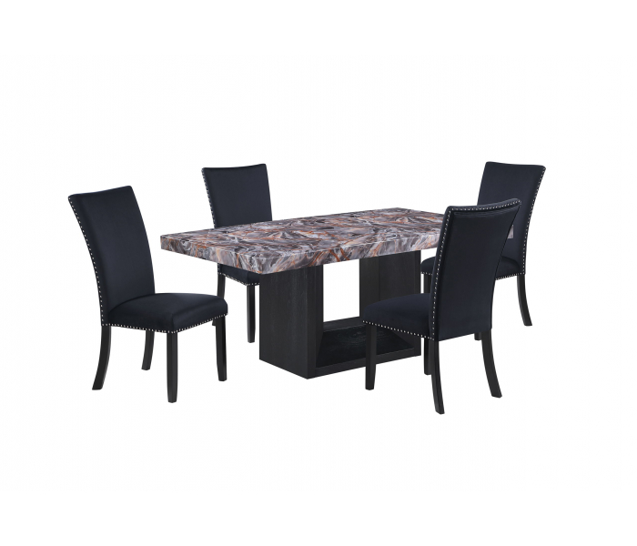 D02 - 5 Piece Dining Room Set (Dining Table, 4 Chairs) - Lava / - Dark Gray