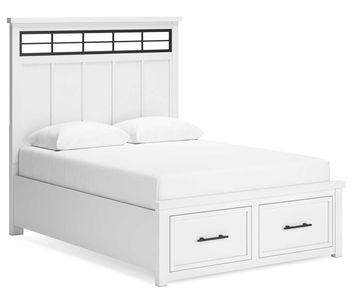 Ashbryn - White / Natural - Queen Panel Storage Bed