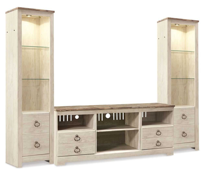 Willowton - Whitewash - 3-Piece Entertainment Center