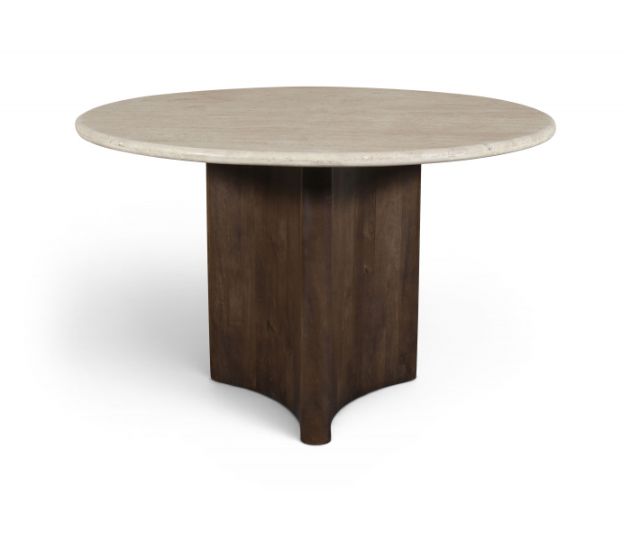 Pietra - 48" Travertine And Mango Wood Dining Table - Brown / - Dark Brown, 48"
