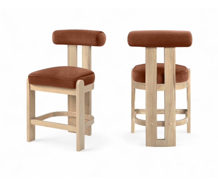 Arienzo - Velvet Performance Fabric Upholstered Counter Stool (Set of 2) - Cognac - Light Brown