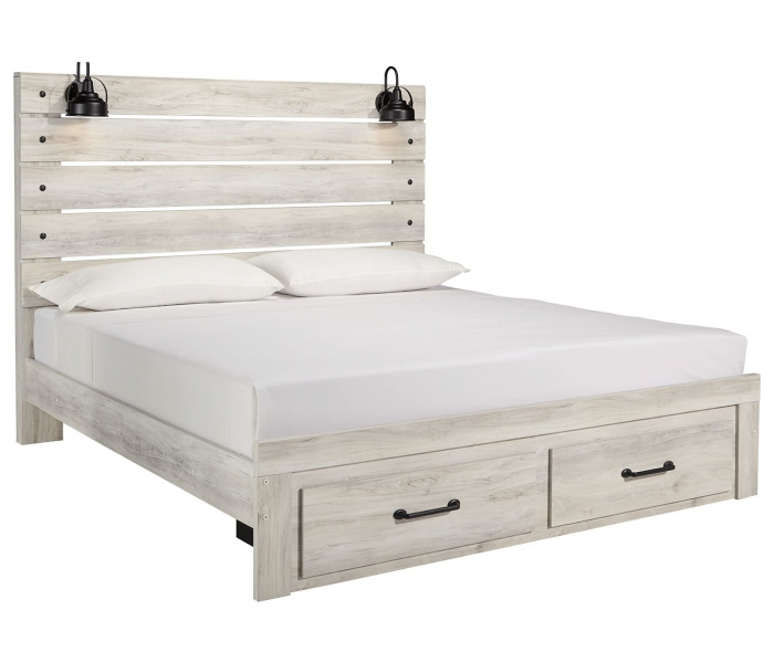Cambeck - King Panel Bed With 2 Storage Drawers - Whitewash