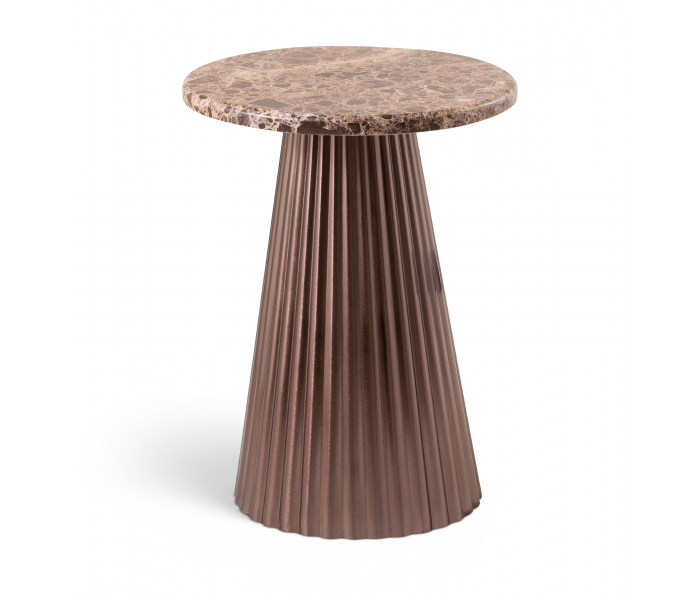 Cindra - Round Genuine Marble Top And Iron Base End / Side Table - Brown / - Dark Brown, 11.25"