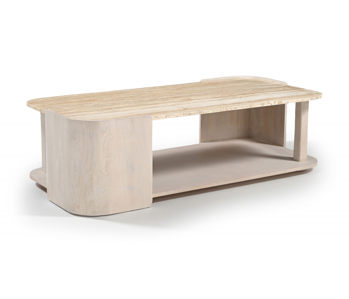 Calabria - Marble And Oak Wood Coffee Table - Beige / Cream - Beige, 52"