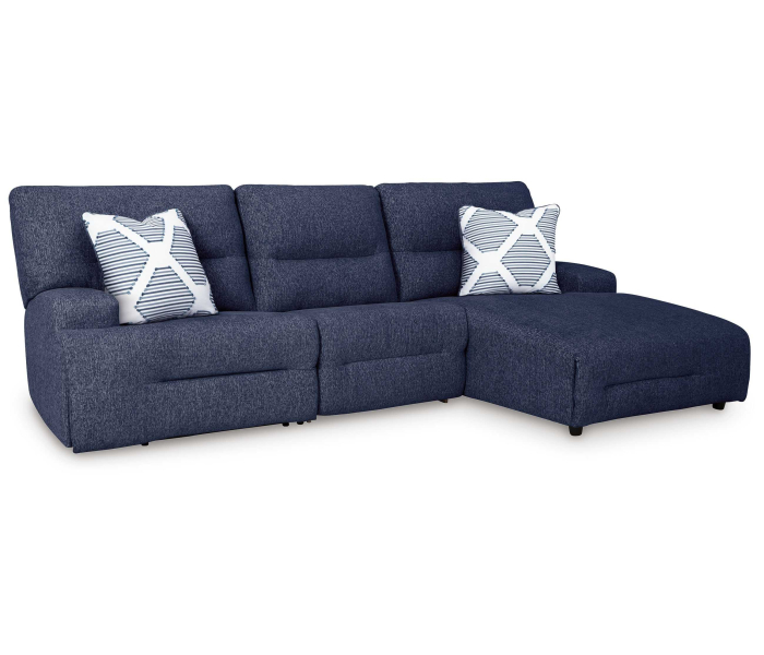 Acklen Place - Navy - 3-Piece Power Reclining Sectional With RAF Power Reclining Back Chaise, 115"