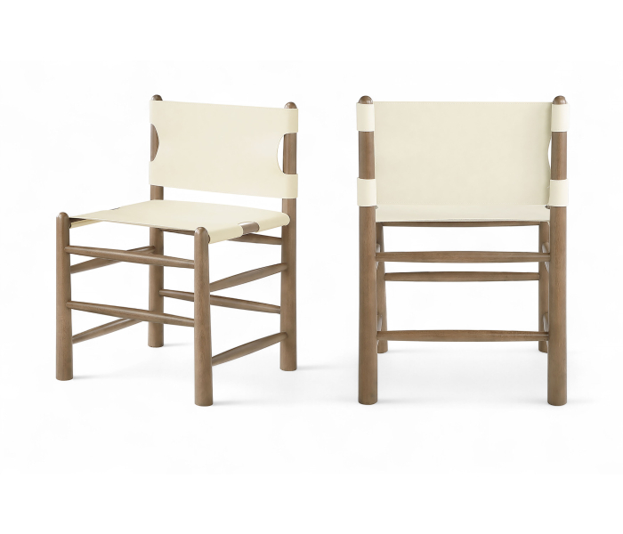 Santos - Vegan Leather Upholstered Dining Chair (Set of 2) - Cream / Stained Brown - White
