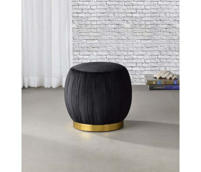 Zinnia - Ottoman - Black Velvet & - Black
