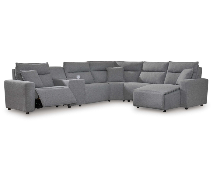 CozyMax II - Salt And Pepper - 6-Piece Power Reclining Sectional With RAF Press Back Power Chaise, 143"