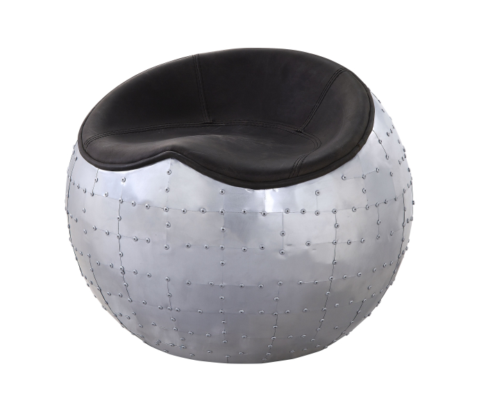 Brancaster - Ottoman - Antique Ebony Top Grain Leather & Aluminum
