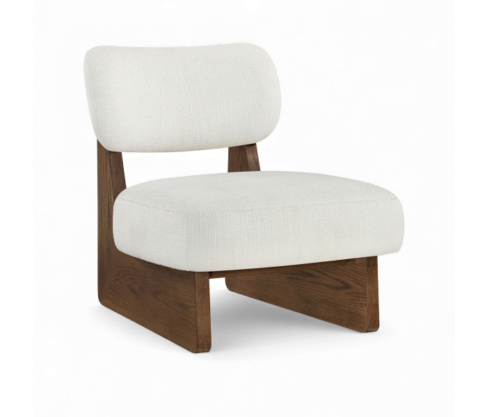 Vetra - Linen Textured Fabric Upholstered Accent Chair - Cream / Painted Brown - White