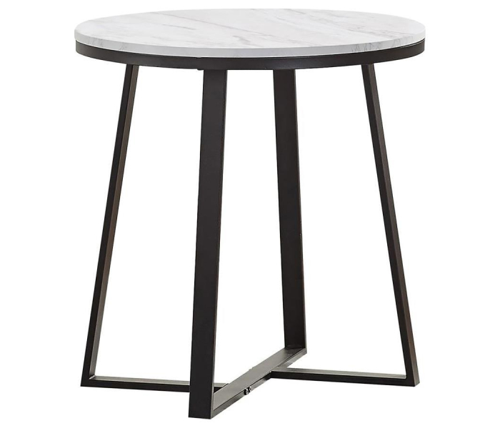 Hugo - Round Faux Marble End Table - White And Matte, 23"