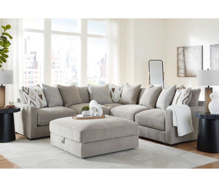 Aslan Court - Pebble - 6 Pc. - 5-Piece Sectional, Ottoman