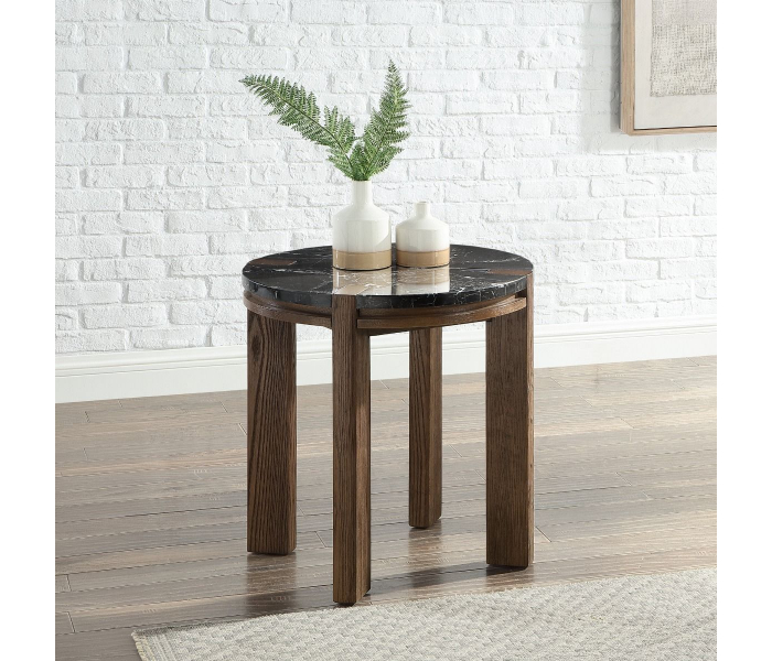 Estella - End Table With Natural Marble Top - Black Top & Walnut - Dark Brown, 36"