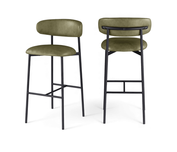 Lupita - Vegan Leather Upholstered Bar Stool (Set of 2) - Olive - Green