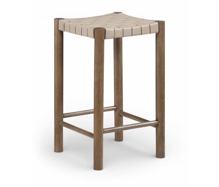 Entwine - Vegan Leather Upholstered Backless Counter Stool - Beige / Painted Brown