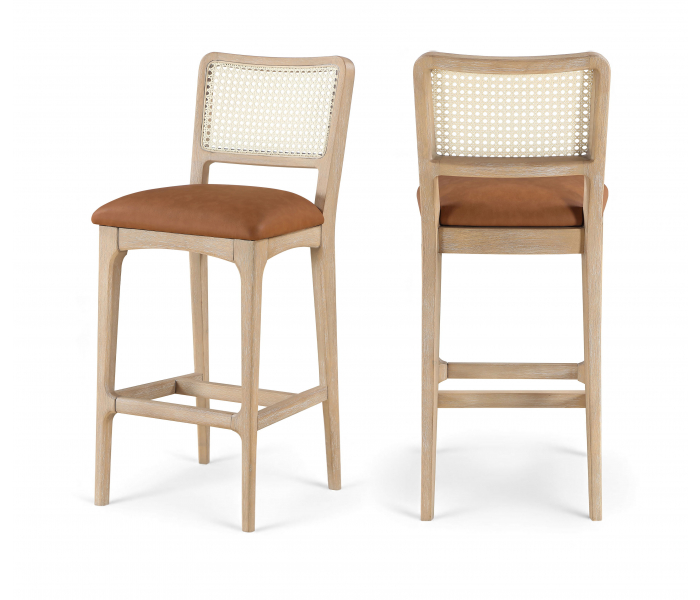 Atrium - Cane Back And Vegan Leather Upholstered Bar Stool (Set of 2) - Cognac / Brushed Natural - Light Brown
