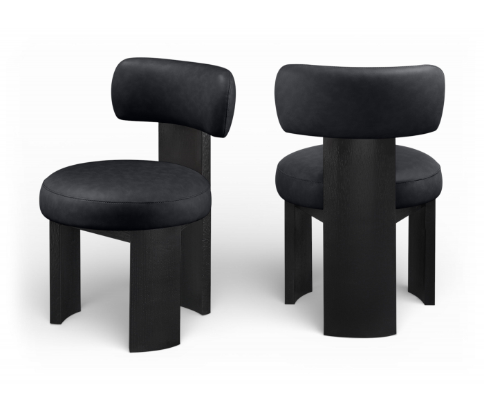 88087black-c - Cozyliving Furniture  - Atelier - Vegan Leather Upholstered Dining Chair (Set of 2) - Black / Painted Black