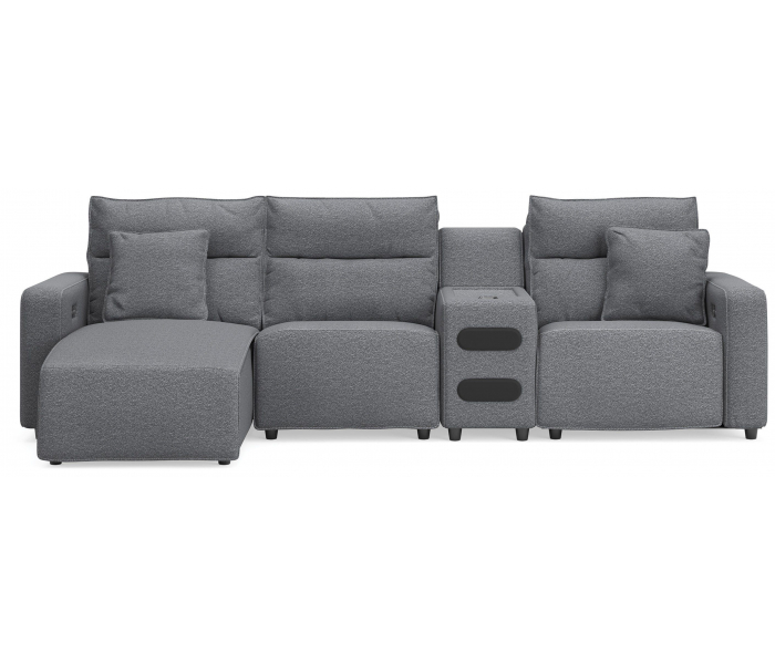 Modmax II 4-Piece Power Reclining Sectional With LAF Press Back Power Chaise And Audio Console Salt And Pepper, 137"