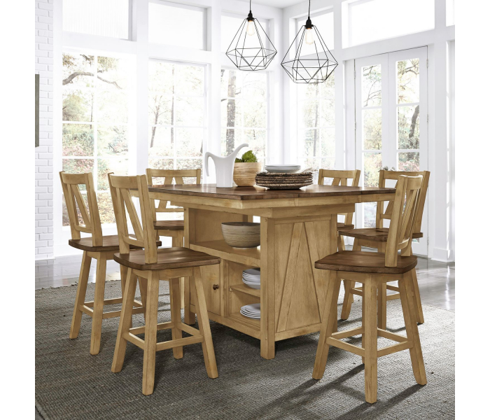 Lindsey Farm - 7 Piece Gathering Table Set - Brown / - Light Brown