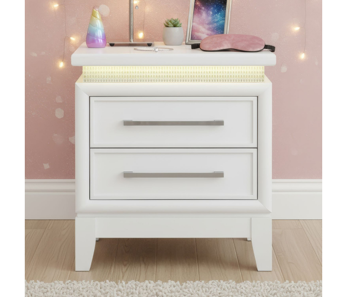 Reflections - Nightstand With Charging Station - Pearl - White