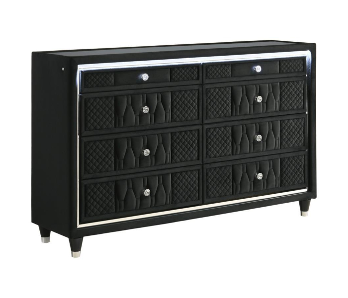 Lorient - 8-Drawer LED Bedroom Dresser Cabinet - Black, 60.5" Wide