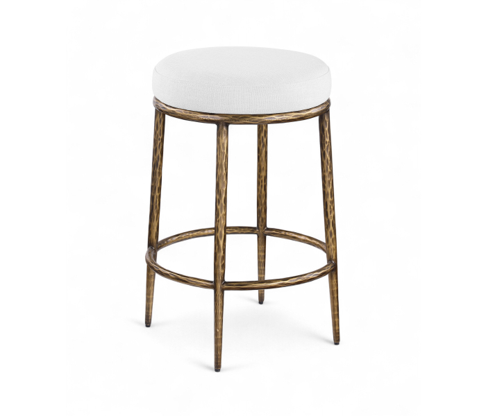 Ferro - Linen Textured Performance Fabric Upholstered Backless Counter Stool - White / Brushed - White