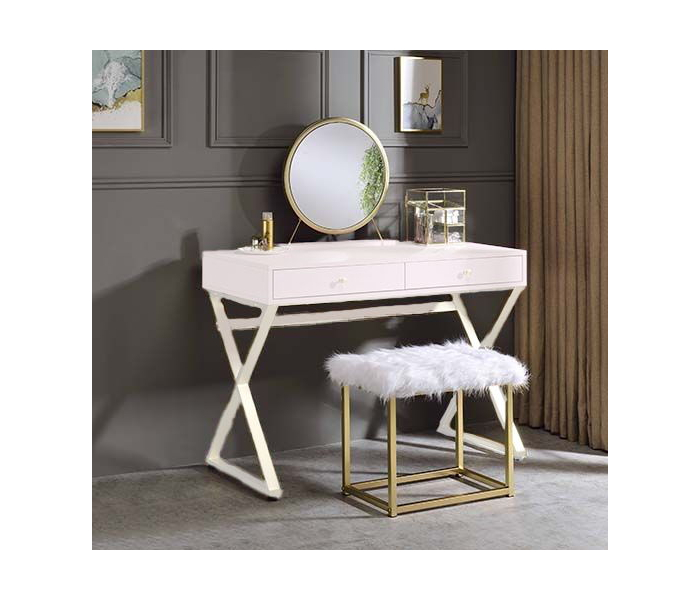 Adao - Vanity Mirror - Faux Fur, Mirror, Pink & Gold Finish
