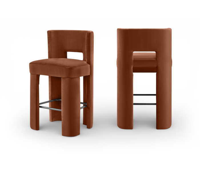 Zuno - Velvet Performance Fabric Upholstered Bar Stool (Set of 2) - Cognac - Orange
