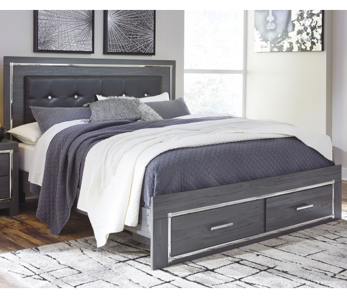 Lodanna Panel Bed With 2 Storage Drawers Gray