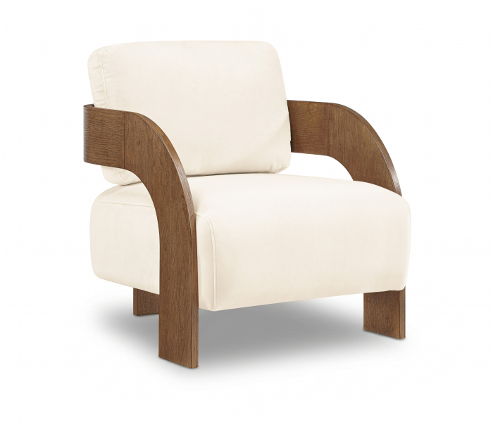 Cedra - Velvet Performance Fabric Upholstered Accent Chair - Cream / Brown - White