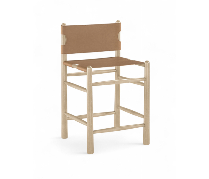 Santos - Vegan Leather Upholstered Counter Stool - Brown / Stained Natural - Dark Brown