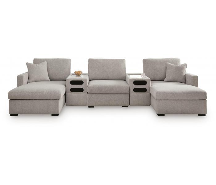 ModMax Luxe 5-Piece Double Chaise Sectional With Audio Consoles Flint