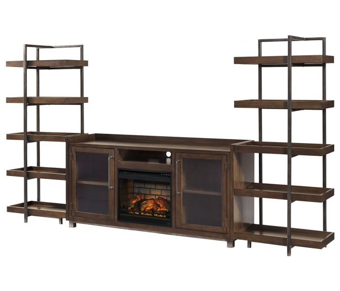 Starmore 4 Pc. Entertainment Center 70" TV Stand With Faux Firebrick Fireplace Insert Brown / Gunmetal