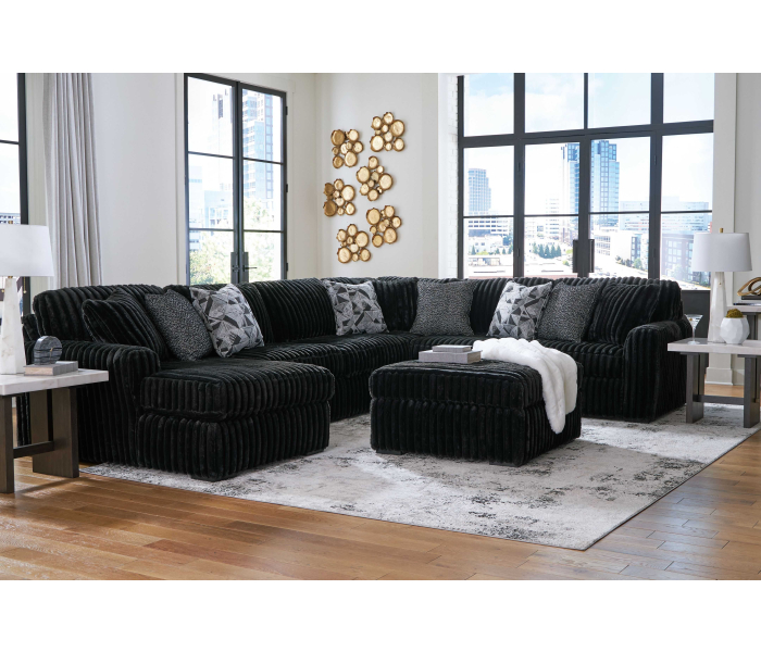 Midnight-Madness - Onyx - 5 Pc. - 4-Piece Sectional With Laf Corner Chaise, Ottoman