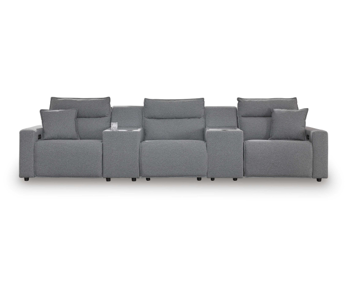 CozyMax II 5-Piece Power Reclining Sectional With 2 Storage Consoles Salt And Pepper, 152"