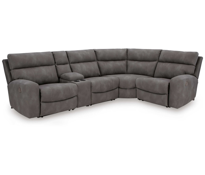 Next-Gen Durapella - Slate - 5-Piece Power Reclining Sectional With Console, 119.5"