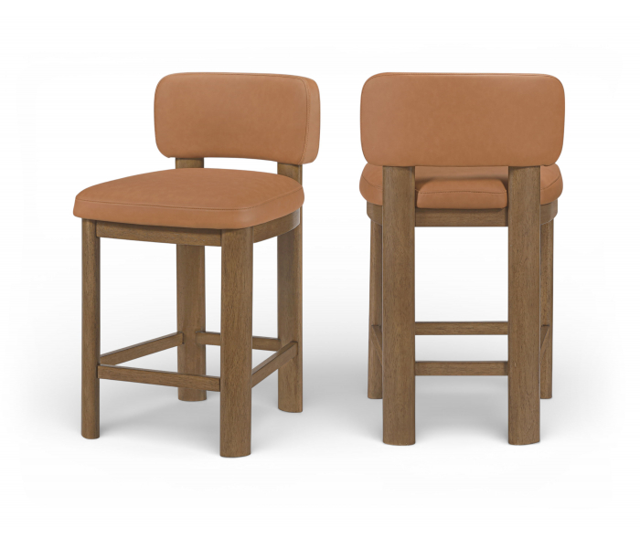 Paloma - Vegan Leather Upholstered Counter Stool (Set of 2) - Cognac / Light Brown Walnut - Light Brown