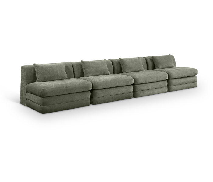 Stellar - 4 Piece Chenille Fabric 152" Upholstered Modular Sofa - Green, 152"