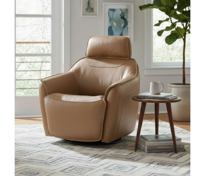 Darby - Swivel Accent Chair With Power Foot & Tilt - Kona Butternut - Light Brown