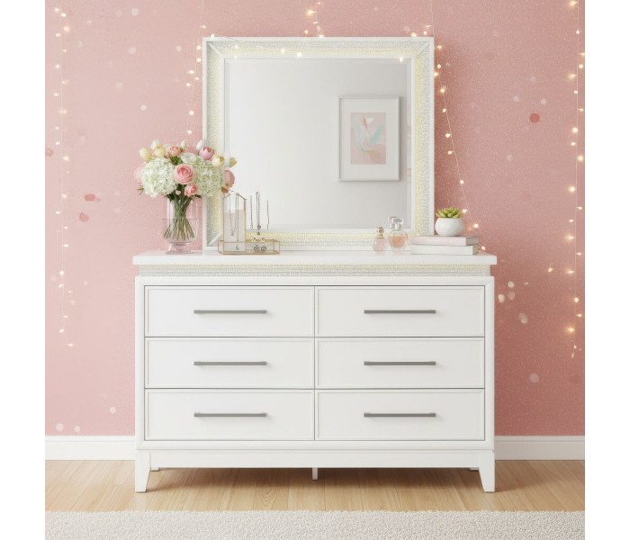 Reflections - Dresser & Mirror - Pearl - White, 56" Wide