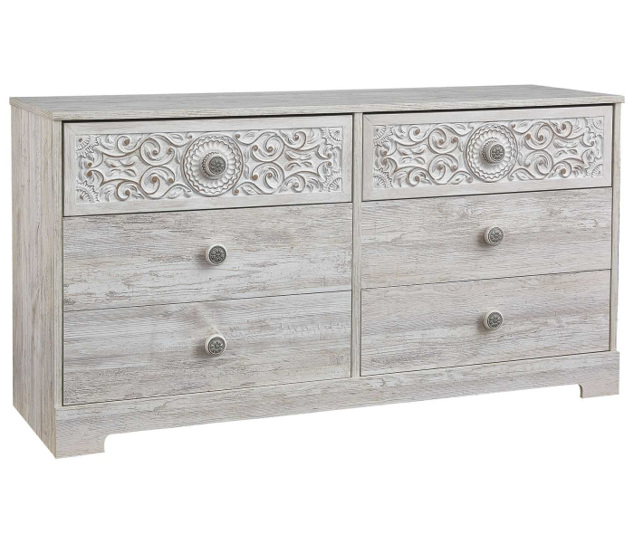 Paxberry - Whitewash - Six Drawer Dresser - Vinyl-Wrapped, 52.72" Wide