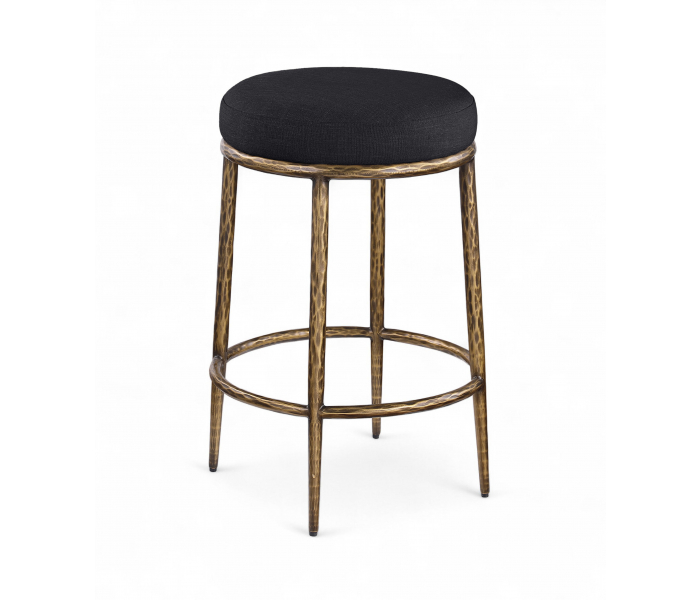 Ferro - Linen Textured Performance Fabric Upholstered Backless Counter Stool - Black / Brushed - Black