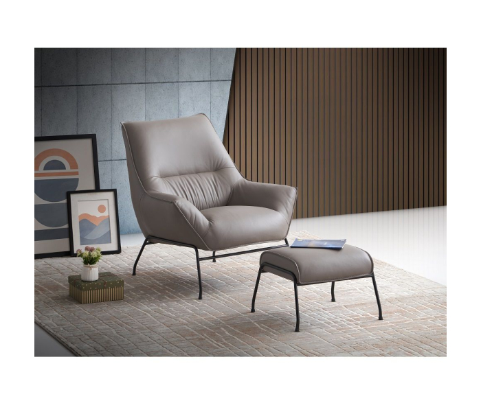 Jabel - Accent Chair & Ottoman - Khaki Top Grain Leather - Gray